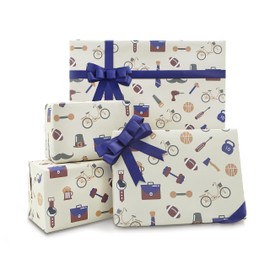 Fathers Day Gift Wrap Wrapping Paper with Ribbon and Stickers, Folded Flat 6 Sheets 20x28 inches per sheet, Birthday Gift Wrapping Paper For Dad Daddy Step-Dad Men Boyfriend
