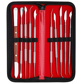 Dental Wax Carver Tools Set with Case - 10pcs Stainless Steel Double-Ended Wax Knife Mixing Spatula Knife Mechanic's wax knife kit for Dental Pottery Sculpting Plaster Carving