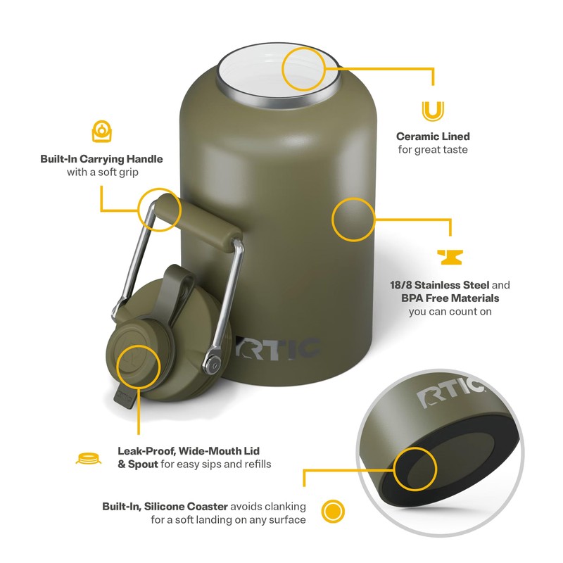 RTIC 1 Gallon Outback Jug, Stainless Steel, Ceramic Lined Insulated