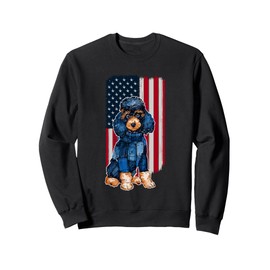 Denim Patchwork Poodle Dog With American Flag Sweatshirt