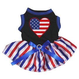 Petitebella American Heart Black Shirt RWB vestido de perro tutú a rayas, Negro, Mediano