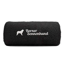 Siviwonder Bernese Mountain Dog Hand Towel Paw Print Embroidery Deluxe, black