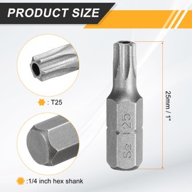 HARFINGTON 10pcs T25 Torx Screwdriver Bit 1/4" Hex Shank 25mm/1" Length S2 Steel Star 6 Point Head Hex Security Screw Driver Bits with Hole for Impact Electric Screw Driver Power Tools, Grey