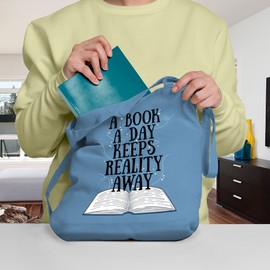 Bang Tidy Clothing Tote Bags For Women A Book a Day Printed Cotton Shopper Bag Gifts SKYBLUE