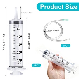 OXTXO 2-Pack 250ml Large Industrial Syringe with 2x 30cm Hoses - Non-Medical Fluid Extractor for Oil, Resin & Hydroponics - Heavy Duty Liquid Transfer Tool for Automotive & Garden - Tip Only