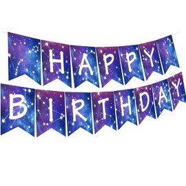 Galaxy Happy Birthday Banner Galaxy Space Astrology Party Decorations for Boys Girls Planet Starry Sky Themed Party Banner Supplies for Solar System Themed Birthday Party Nebula Bunting Decor
