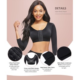 FeelinGirl Arm Shaper for Women Post Surgery Arm Lipo Compression Sleeves Slimming Arm Front Closure Shapewear Bra (Black L)