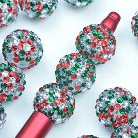 30pcs Christmas Rhinestone Beads 20mm Round Disco Ball Beads Christmas Crystal Resin Chunky Bubblegum Beads Charms for Jewelry Making DIY Craft Supplies (Christmas Color)