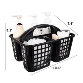 Boxonly Portable Shower Caddy Basket,Convenient Cleaning Supplies Organizer with Compartments and Handle,Ideal for Bathroom, Bedroom, Kitchen, College Dorm,Garden,etc.12.4" x 7.4" x 5.1"black