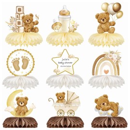 DAVBNM 9 Pcs Baby Shower Decorations Honeycomb Centerpieces Bear Theme Table Decorations Table Toppers Favor Supplies for Christmas New Year Room Birthday Wedding Graduation