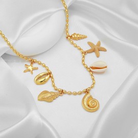 LILIE&WHITE Gold Ocean-Inspired Necklace for Women – Shell & Starfish Charm Design, Hypoallergenic, Non-Tarnishing Fashion Jewelry – Gift for Beach Lovers, Birthdays & Special Occasions