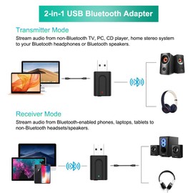 Bluetooth 5.0 Transmitter Receiver Adapter, 3.5mm Portable Wireless Audio Transmitter Receiver Dongle for TV/PC/Headphones/Car Stereo/Home Theater, USB for Power Supply, Low Latency, Plug and Play