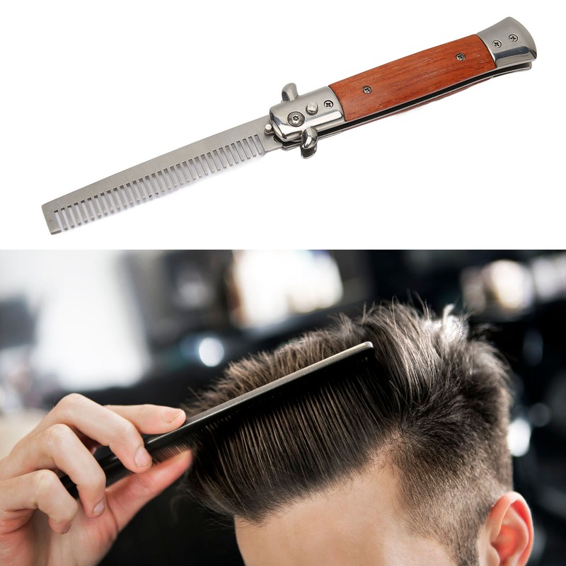 Switchblade Comb Automatic Push Button Spring Pocket Handle Folding Knife