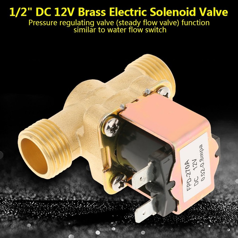 Solenoid Valve for water, 1/2" DC 12V Normally Closed Brass