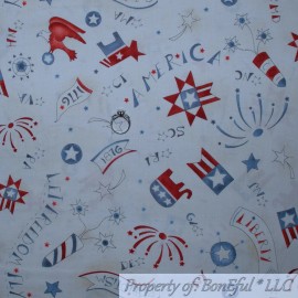 P&B Textiles BonEful Fabric FQ Cotton Quilt US Red White Blue VTG American Fireworks Military