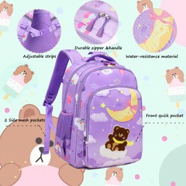 Jumpopack Girls Backpack Cute Bear Backpack for Girls Kids Backpack School Backpack for Elementary Girls Backpack with Lunch Box Lightweight Water Resistance Kindergarten Preschool Bag Bookbag