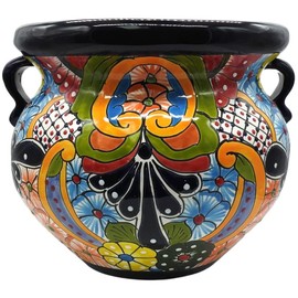 Talavera Pottery Store Michoacana Planter Medium Hand Painted Pot Indoor Outdoor Multi Colored Glazed Puebla