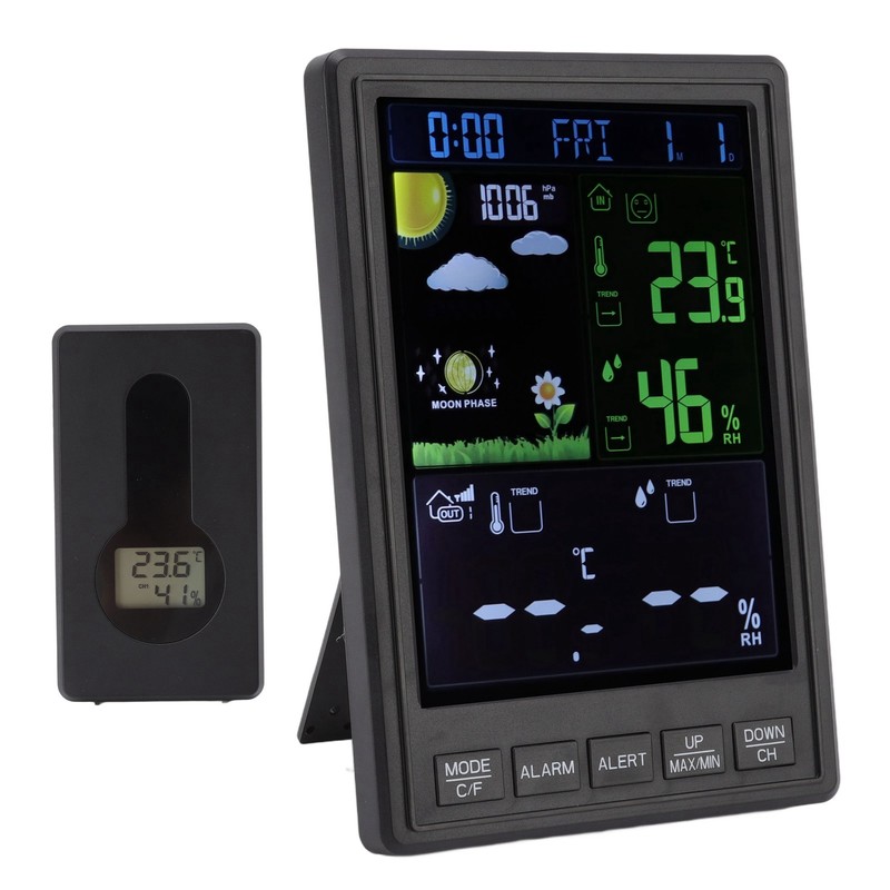 Weather Stations Wireless Indoor Outdoor Color Display Black 3 Channels