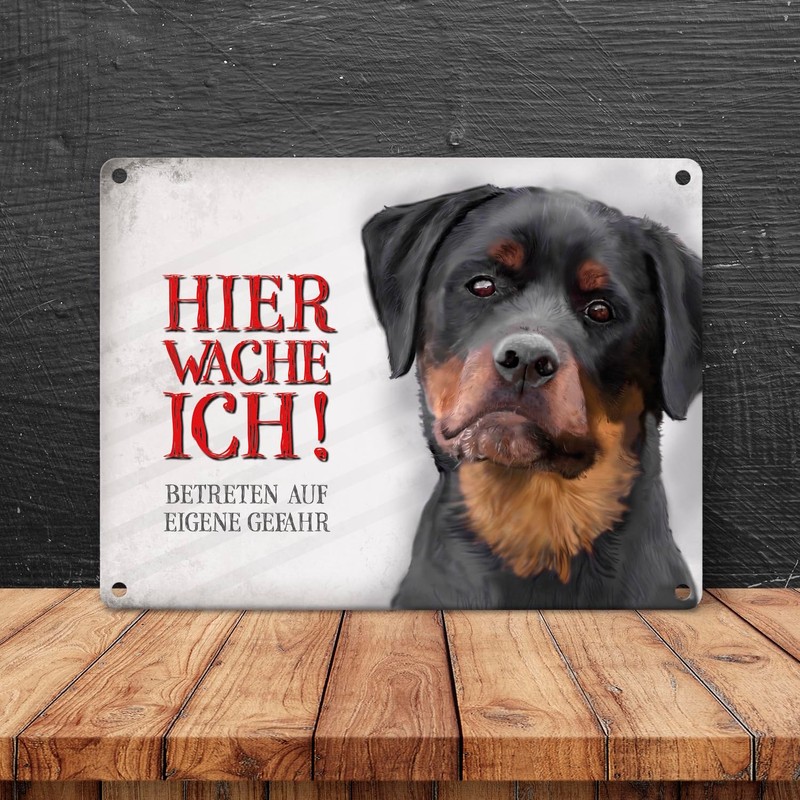 Metal Sign with Rottweiler Motif and Saying "Betreten auf eigene