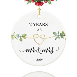 2 Year Anniversary Ornament, Gifts for 2nd Anniversary, 2 Year Anniversary Couple Gifts for Couple,Her,Him, 2.9" Ceramic 2 Year as Mr and Mrs Christmas Ornament 2024