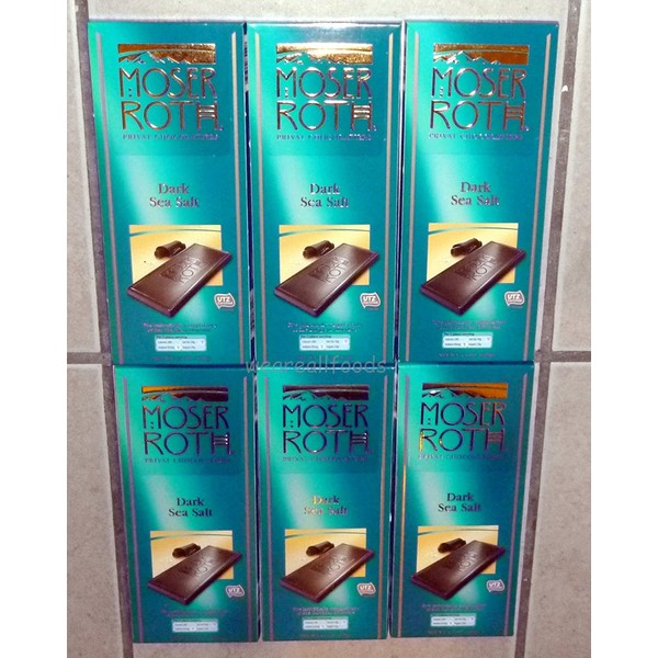 Moser Roth Dark Chocolate/Sea Salt Chocolate Bars, (6) Pack, Germany