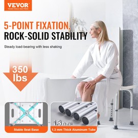 Shower Chair, Adjustable Height Shower Stool with Built-in Handles, Shower Seat for Inside Shower or Tub, Non-Slip Bench Bathtub Stool Seat for Elderly Disabled Handicap, 158.8 kg Capacity
