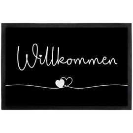 Doormat "Welcome" - Heart Line - for Indoor and Outdoor Use - Non-slip, Extra Thin & Absorbent - Door Mat - Entrance Area Decoration - Gift for Friends and Family for Any Occasion, 60 x 90 cm