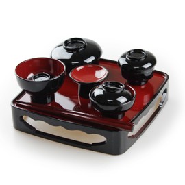 Fujishiro Kogei Japanese Buddhist Zen Rice Serving Services, Lacquerware, Eiho, Dishwasher Safe (Bowl) (Low Type 5.5 (Vermilion Kurochi)