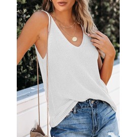 Tutorutor Womens Summer Sleeveless V Neck Sweater Vest Fall Knitted Loose Cami Tank Tops White
