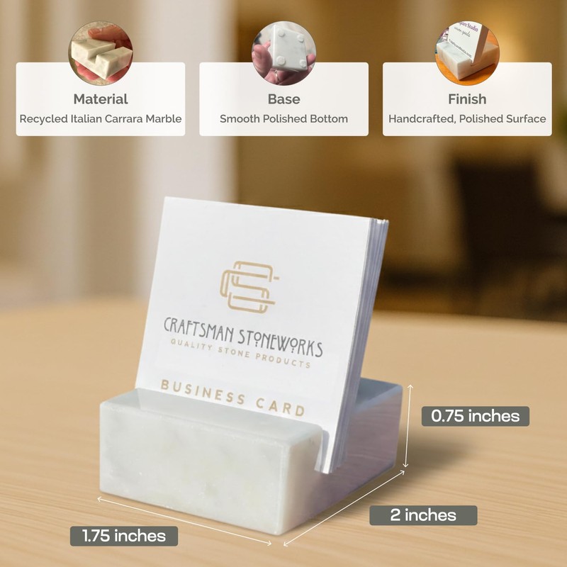 Elegant White Carrara Marble Square Business Card Holder for Desk
