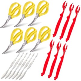 6-piece crab crackers, crab leg scissors -king crab legs scissors-Seafood Scissors/Shears and 6-Piece crab forks/picks - 6 Lobster Shellers set of 18 Piece