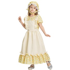 IKALI Kids World Book Day Costume Girls Victorian Maid Costume Prairie Pioneer Fancy Dress for Role-play Party Yellow 7-8Y