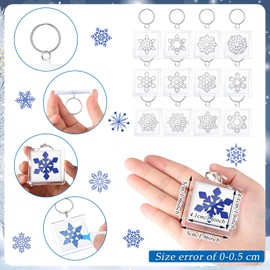 Trnayi 24 Pcs Winter Snowflake Craft DIY Acrylic Color Your Own Keychains Bulk Unfinished Keychains Paper Crafts Gifts Kit for Winter Christmas Party Favor Gifts Activities