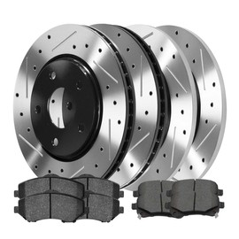 AutoShack Front and Rear Drilled and Slotted Brake Rotors Black and Ceramic Pads Kit Set Replacement for 2009-2012 Dodge Journey 2010-2011 Chrysler Town & Country 2011-2012 VW Routan V6 FWD BRKPKG0709