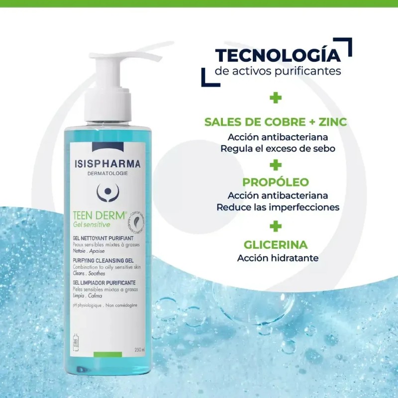 Isispharma Teen Derm Sensitive Gel Limpiador Piel Sensible Grasa Mixta