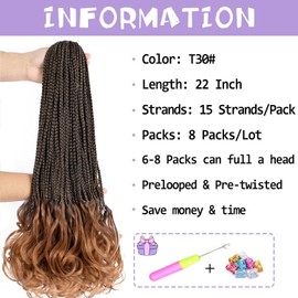 French Curl Crochet Braids 22 Inch Brown Goddess Box Braids Crochet Hair for Women 7 Packs Pre Looped with Curly Ends Synthetic French Curly Braiding Hair Extensions