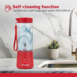 Holstein Housewares - USB Portable Blender, 16oz Personal Smoothie & Shake Maker with Rechargeable Battery, Type-C Fast Charging, Spill-Free Lid & Indicator Light - Red