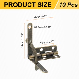 uxcell 10Pcs Box Quadrant Hinge, 30x32mm Box Hinge Cases with Side Rail Retaining Arm 90 Degree Folding Support Hinges for Jewelry Wine Wooden Box, Bronze