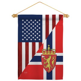US Norway Friendship Garden Flag Set Wood Dowel Regional USA American Alliance World Country Particular Area Small Decorative Gift Yard House Banner Made In 13 X 18.5