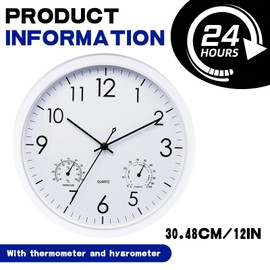 Garden Clock Weatherproof, Outdoor Clocks Waterproof Wall Clock, Outdoor Clocks Weatherproof with Thermometer and Hygrometer, Wall Clock for Indoor and Outdoor Use for Kitchen, Living Room, Bathroom