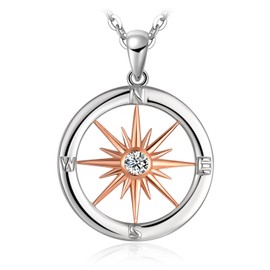 JewelryPalace Sun Compass Cubic Zirconia Chain Pendant 45 cm, Round Chains, Rose Gold Necklace, Women's Silver 925 Necklace, Women's Necklaces, Girls, Jewellery with Stone for Women, Valentine's Day
