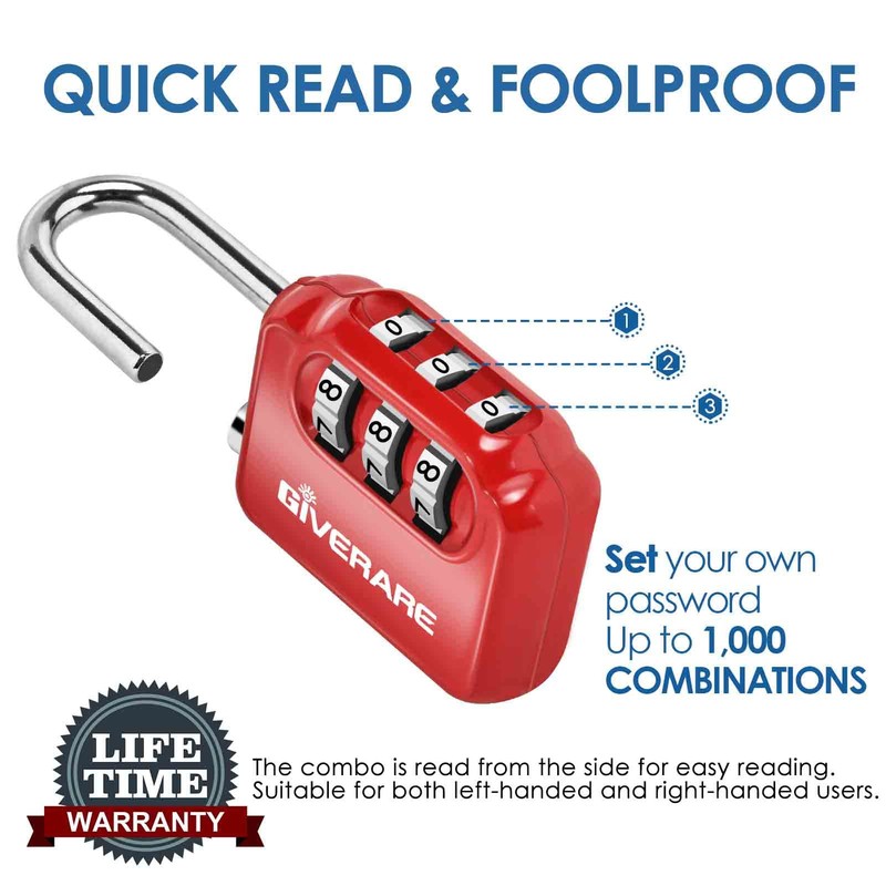 GIVERARE 2 Pack Combination Lock, 3-Digit Padlock Keyless, Resettable Luggage