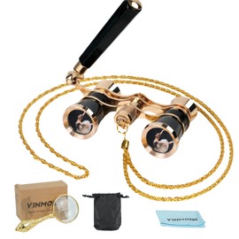 Luxury 3X25 Opera Glasses Binoculars with Adjustable Handle,Chain&Real Magnifying Glass,Optical Lens, Mini Compact Vintage Theater Binoculars for Women Men Kids in Broadway Musical Concerts-Black
