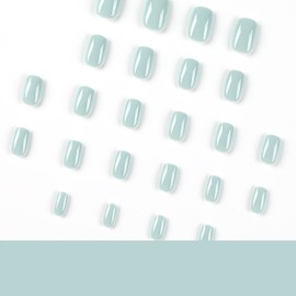 Square Press on Nails Short Fake Nails Nude Acrylic False Nails Extra Short Mint Green Artificial Nails Glossy Solid Color Full Cover Glue on Nails Stick on Nails for Women Girls Manicure Art Decorations 24 Pcs