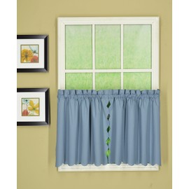 Today's Curtain Orleans 36" Tier Pair with Tiebacks Tambour Scallop Edge Curtain, Blue, 60" x 36"