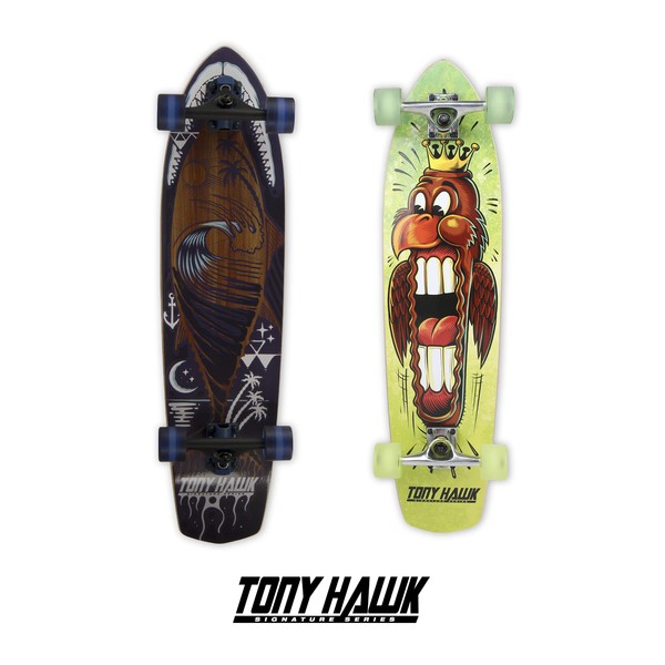 Tony Hawk 34" Complete Cruiser Skateboard, Cool Graphic Longboard, Great Option for Travel, Sport and Entertainment, Big Mouth