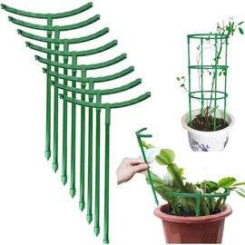 12 Pack  Support Stake, Half Round  Support Ring Plastic  Cage, Flower Pot Climbing Trellis for Clivia, Roses, Hydrangea, Indoor , 5.5" Wide x 9.8" High - Color: 5.9" x 9.8"