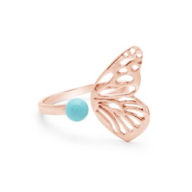 Arizona Turquoise Butterfly Open Ring in 925 Sterling Silver, Adjustable Gemstone Ring Mother Day Gift for Her Rose Gold Plated V 1/2