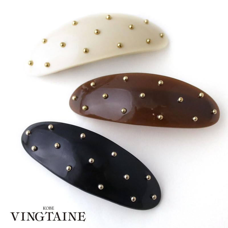 Vingtaine H7824-BR Barrette, Hair Clip, Studs, Oval Gloss, Elegant, Simple,