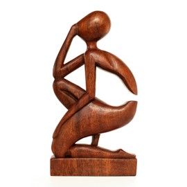 G6 Collection 12" Abstract Sculpture Wooden Handmade Handcrafted Art - The Thinker - Home Decor Decorative Figurine Accent Decoration Hand Carved Thinking Man Statue